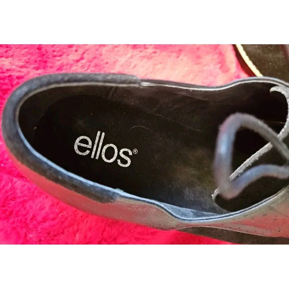 Ellos Lace-Up Oxford Flats Black Suede Leather Brogue Almond Toe Shoes Sz 11 NEW